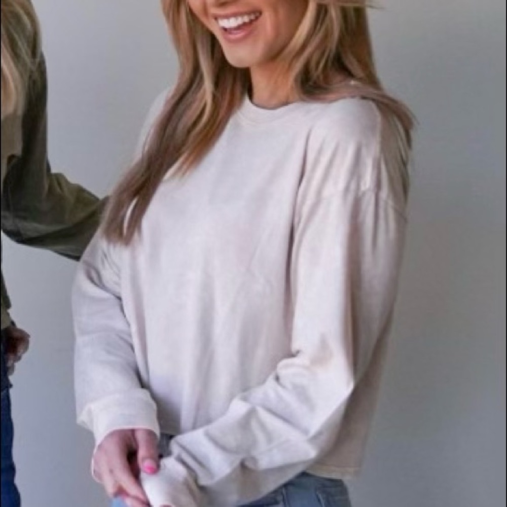 Long Sleeve Acid Wash Soft Tee (Cream)